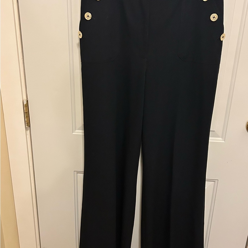 Tommy Hilfiger Black Wide Leg Pants with Nautical Placement of.Gold Buttons